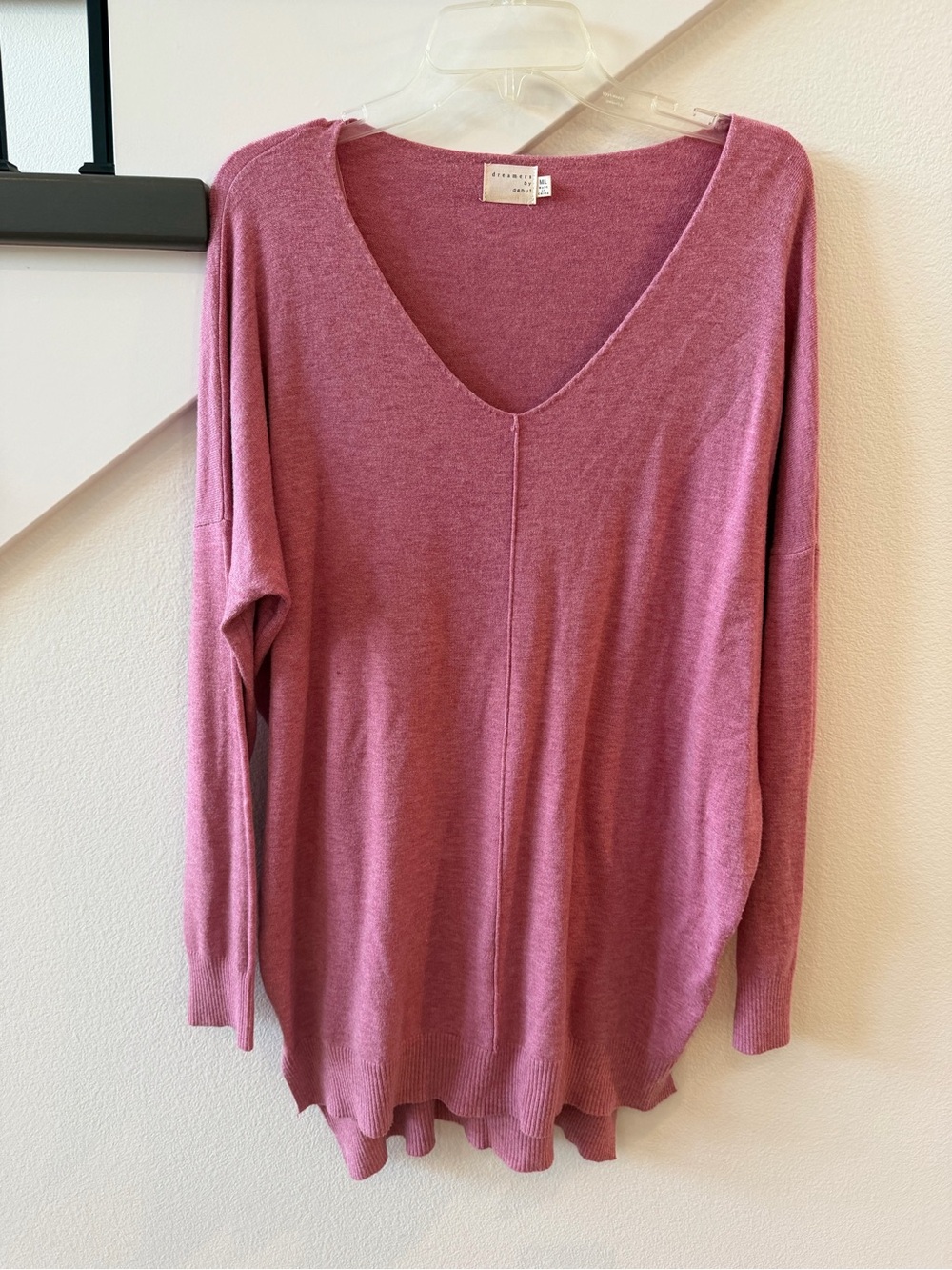 V-Neck Long Sleeve Knit Top - Dusty Rose